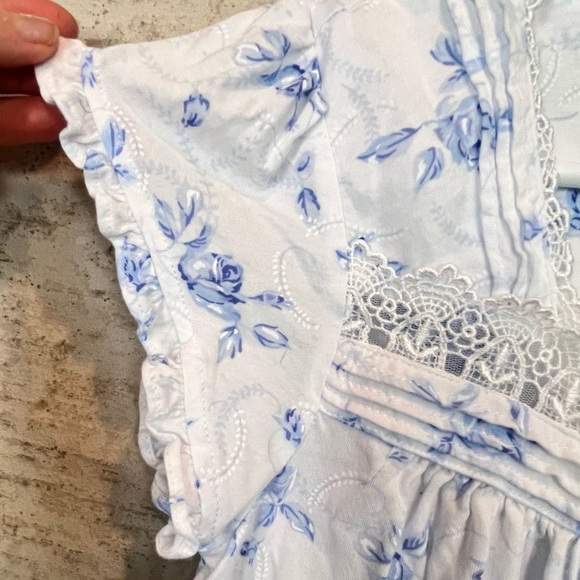 Eileen West Floral Lightweight Night Gown Sz S Romantic Cottagecore Prairie Lace - Picture 11 of 16